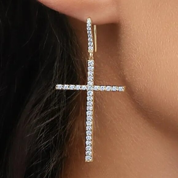 RARE MODERN LUXURY LANA JEWELRY FLAWLESS DIAMOND 14K GOLD CROSS PIERCED EARRINGS - Picture 2 of 15
